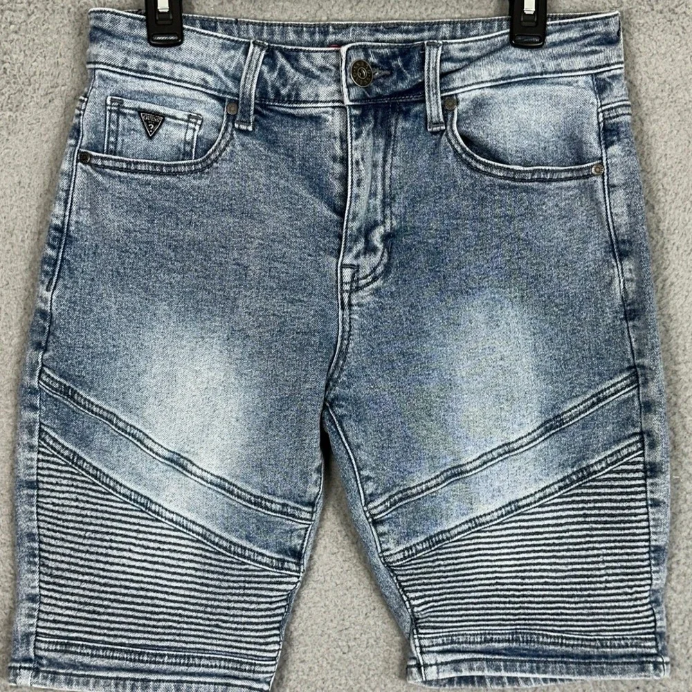Guess Moto Denim Shorts Mens 30 Blue Jean Distressed Stretch 5-Pocket Acid Wash